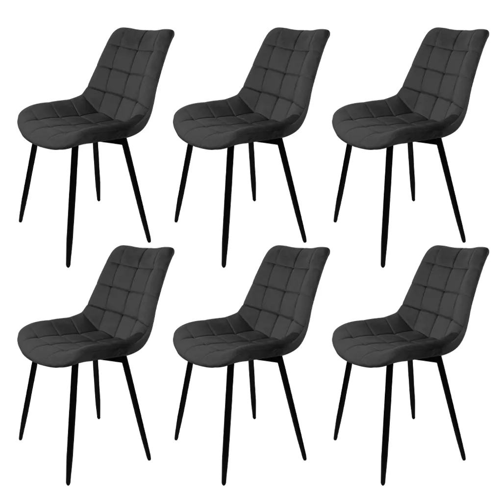 6er Set Esszimmerstühle Polsterstuhl mit Rückenlehne, bis 120 kg belastbar, Samt, Metallbeine, Schwarz